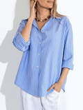 Blusa Rayada, color Celeste con Blanco
