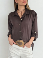 Blusa Italiana 100% Algodón, color Café