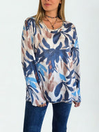 Sweater estampado delgado, fondo Blanco con Azul