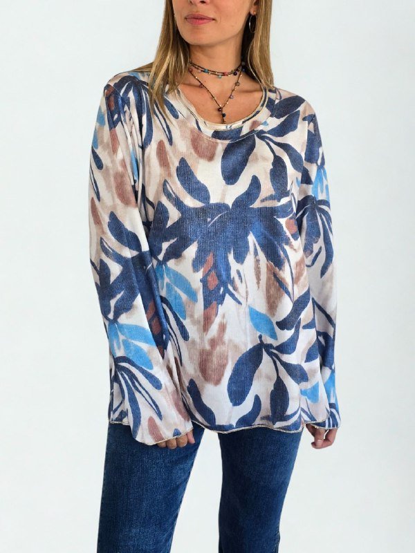 Sweater estampado delgado, fondo Blanco con Azul