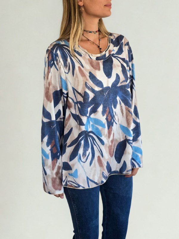 Sweater estampado delgado, fondo Blanco con Azul