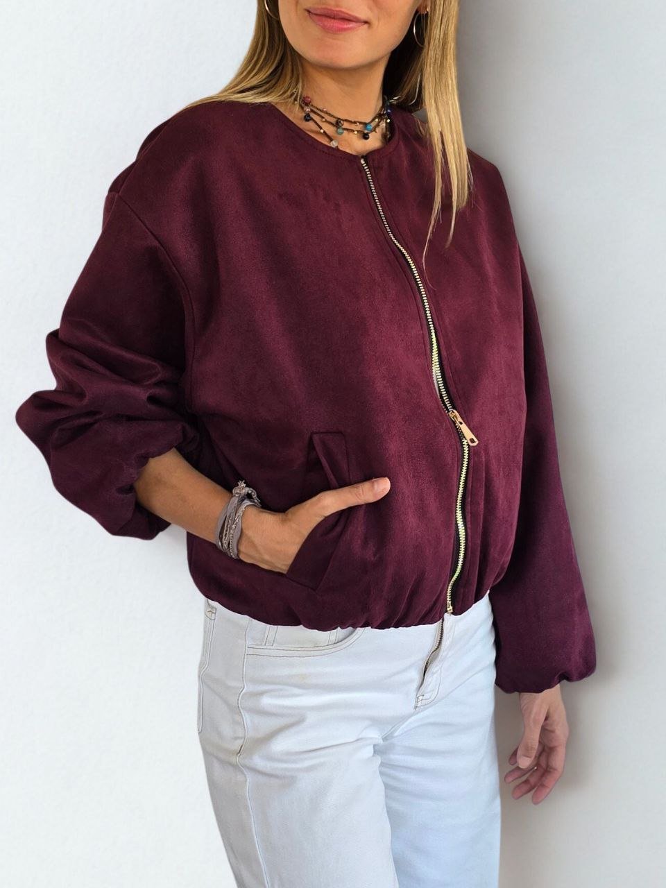 Chaqueta Bomber Italiana, color Vino