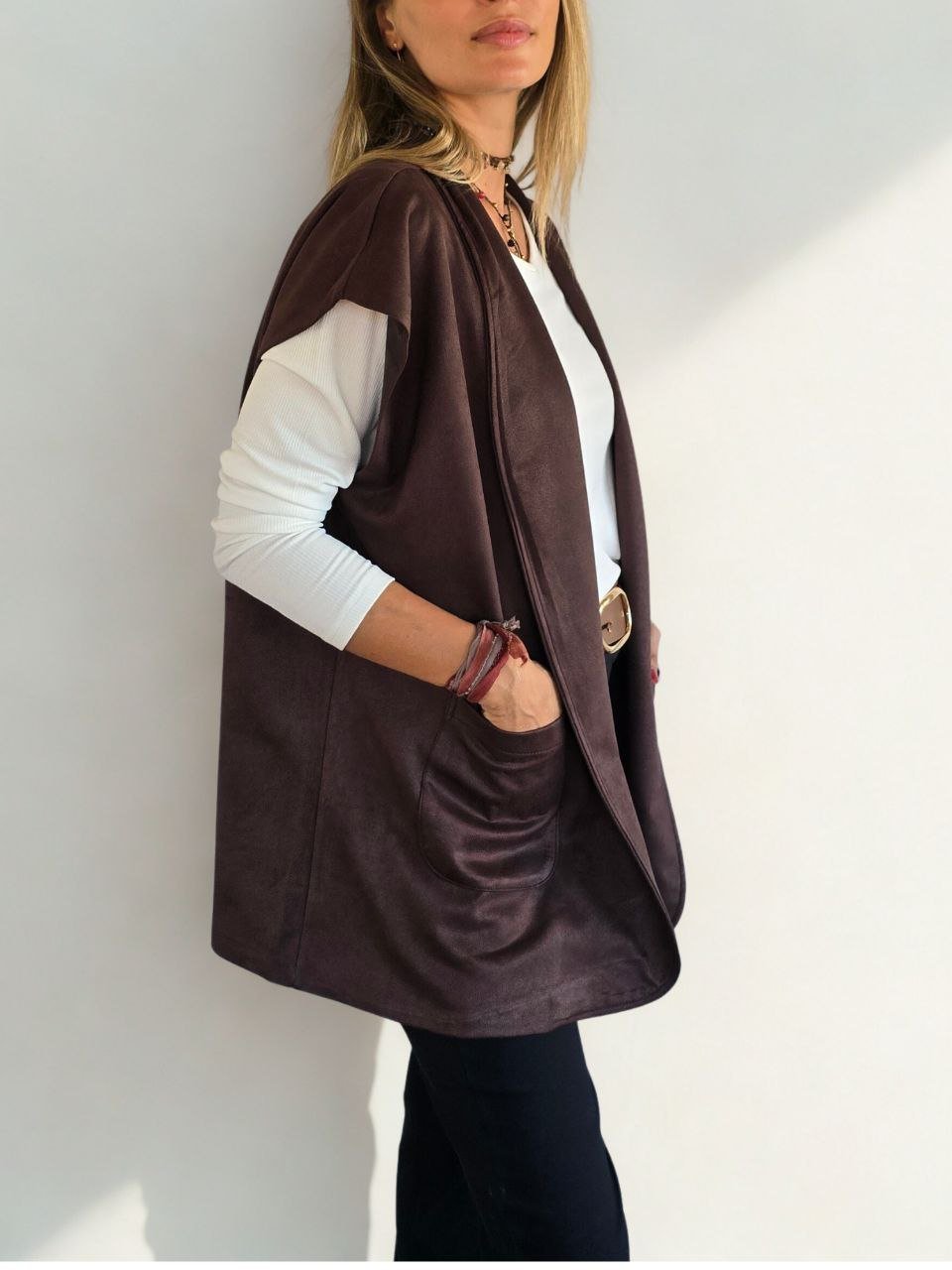 Chaqueta Italiana sin mangas, color Choclate
