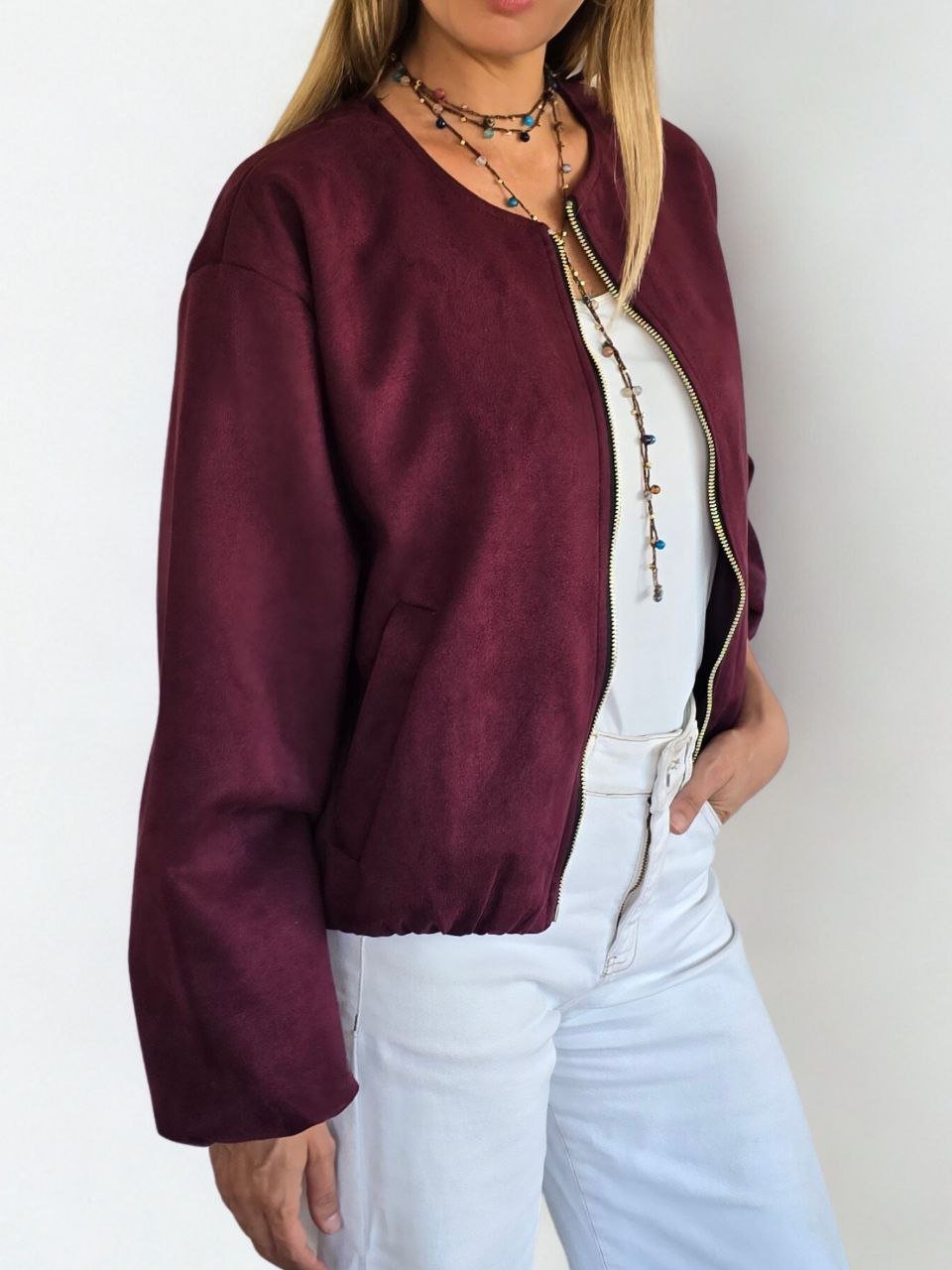 Chaqueta Bomber Italiana, color Vino