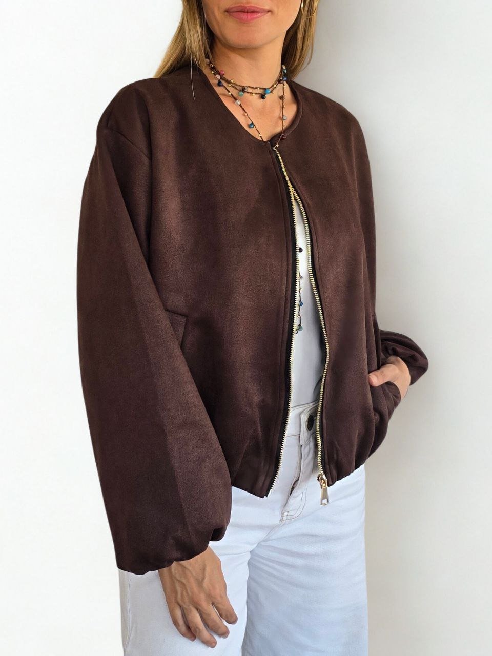 Chaqueta Bomber Italiana, color Chocolate
