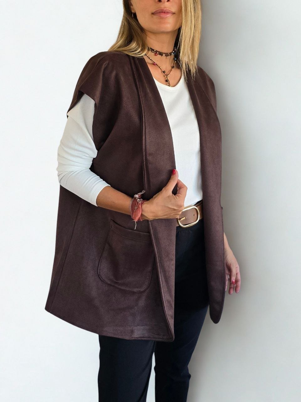 Chaqueta Italiana sin mangas, color Choclate