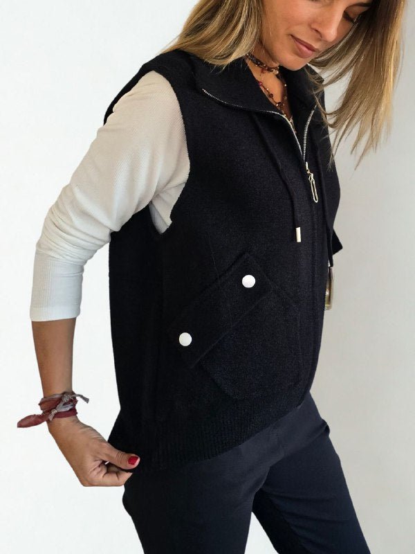 Chaqueta tejida sin mangas, color Negro