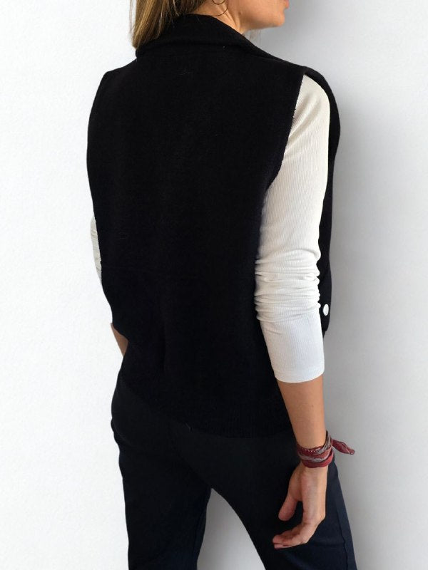 Chaqueta tejida sin mangas, color Negro