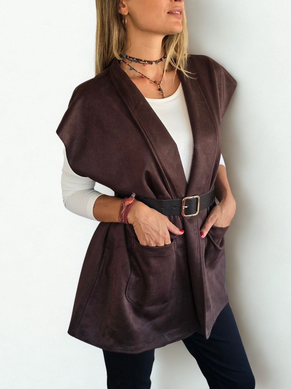 Chaqueta Italiana sin mangas, color Choclate