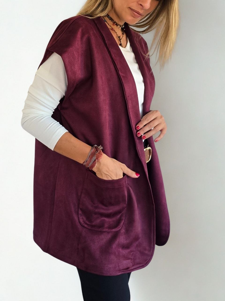 Chaqueta Italiana sin mangas, color Vino