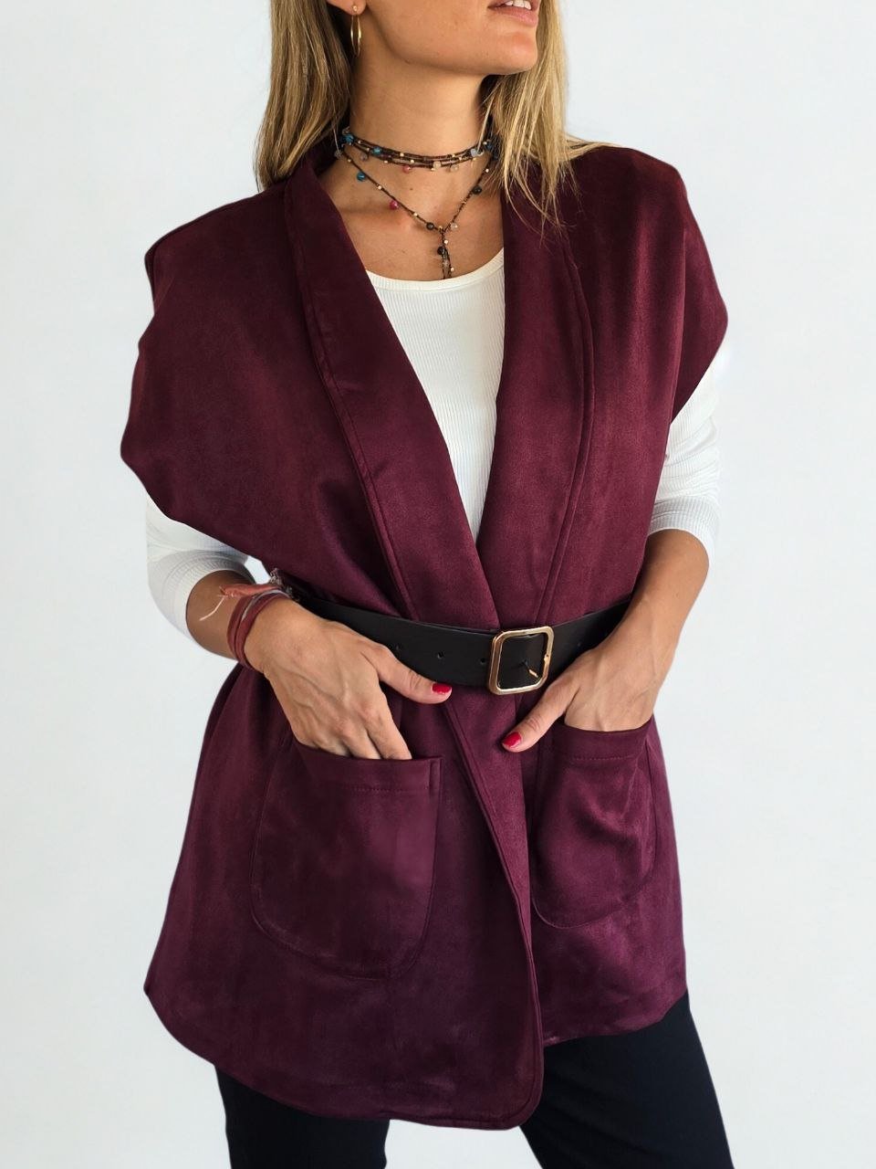 Chaqueta Italiana sin mangas, color Vino