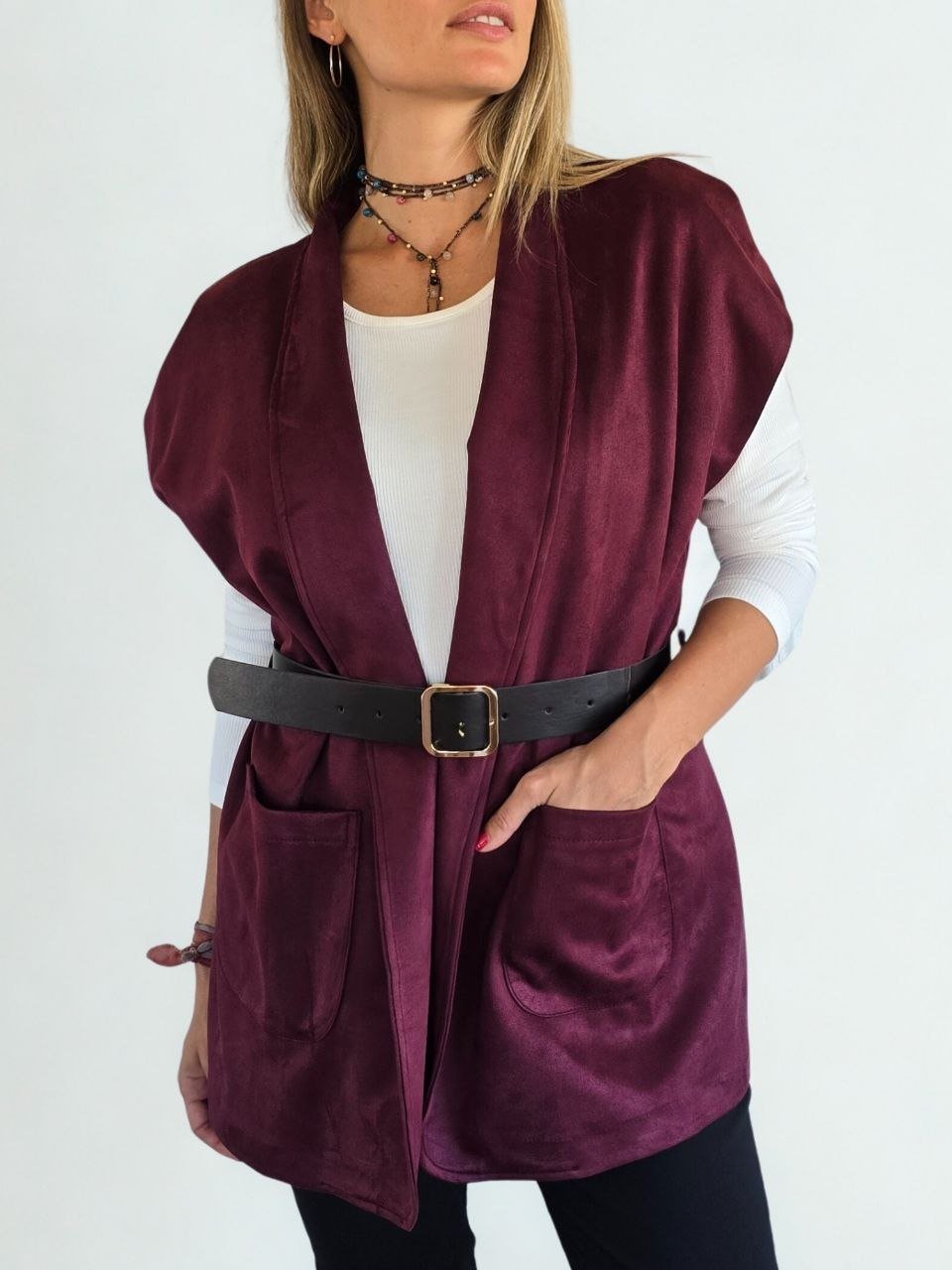 Chaqueta Italiana sin mangas, color Vino