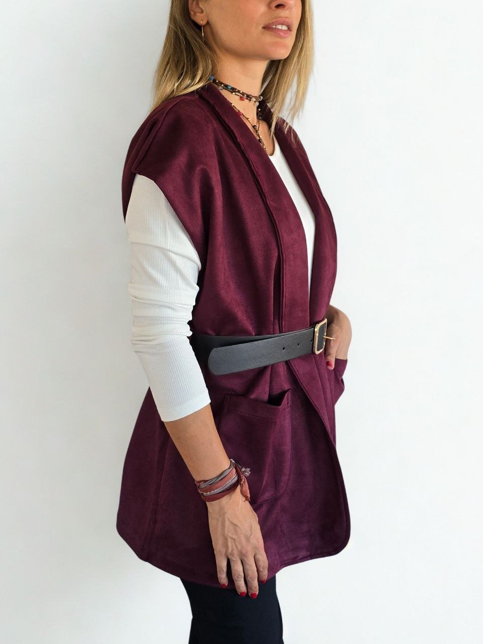 Chaqueta Italiana sin mangas, color Vino