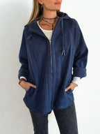 Chaqueta tipo polerón, color azul jeans