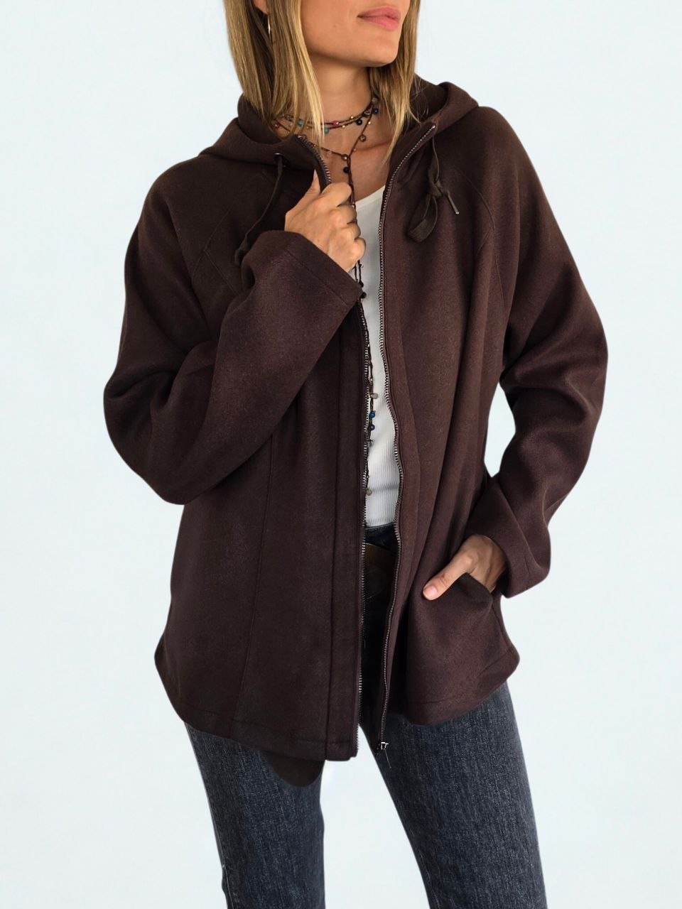 Chaqueta tipo polerón, color Chocolate