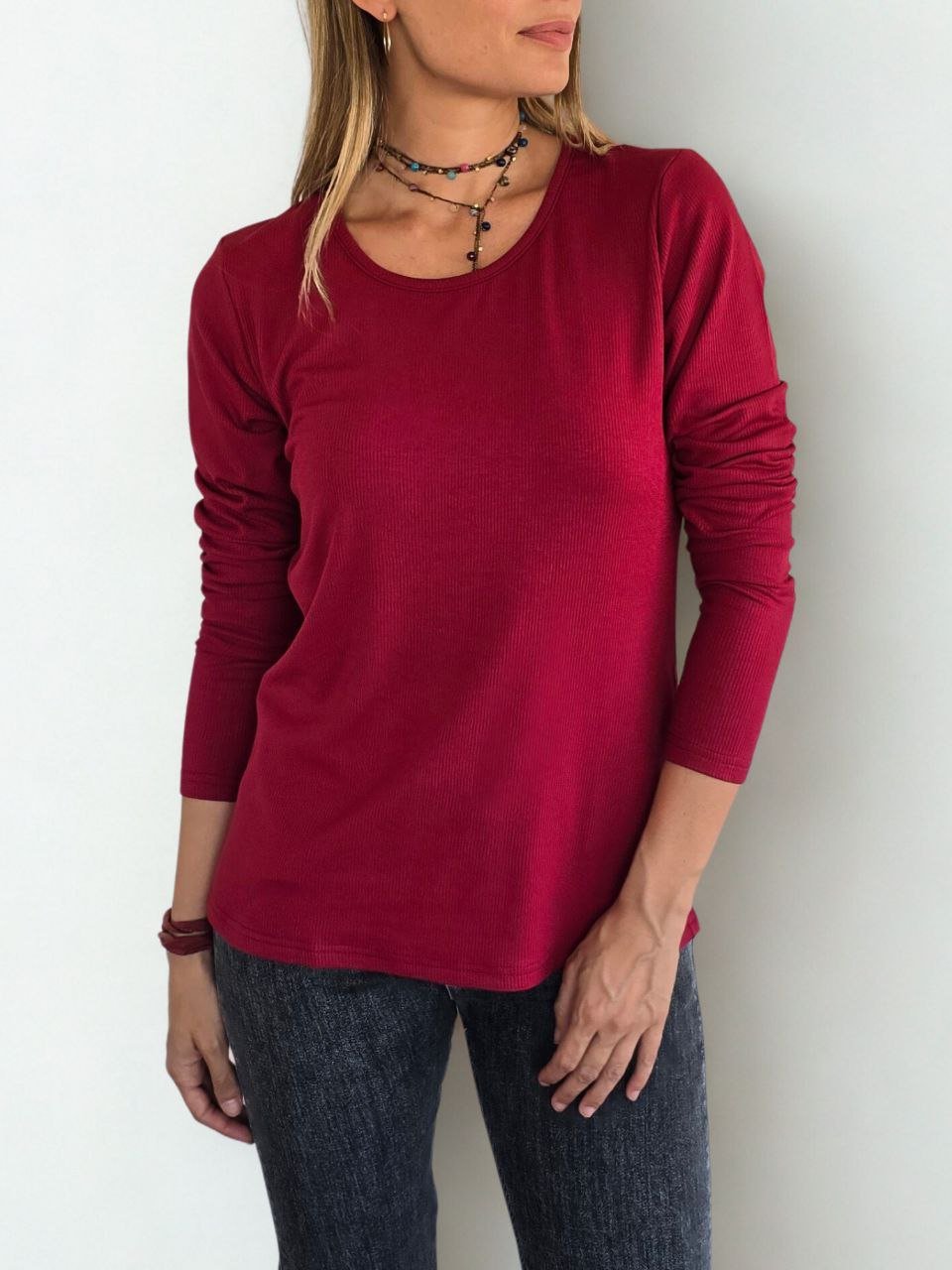 Polera básica, color Burdeo